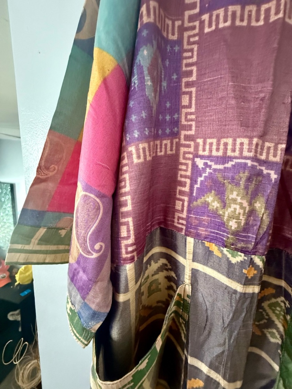 Patchwork Multi Color Robe Silk Saree Kimono Women’s Wrap Robe - Picture 2 of 6